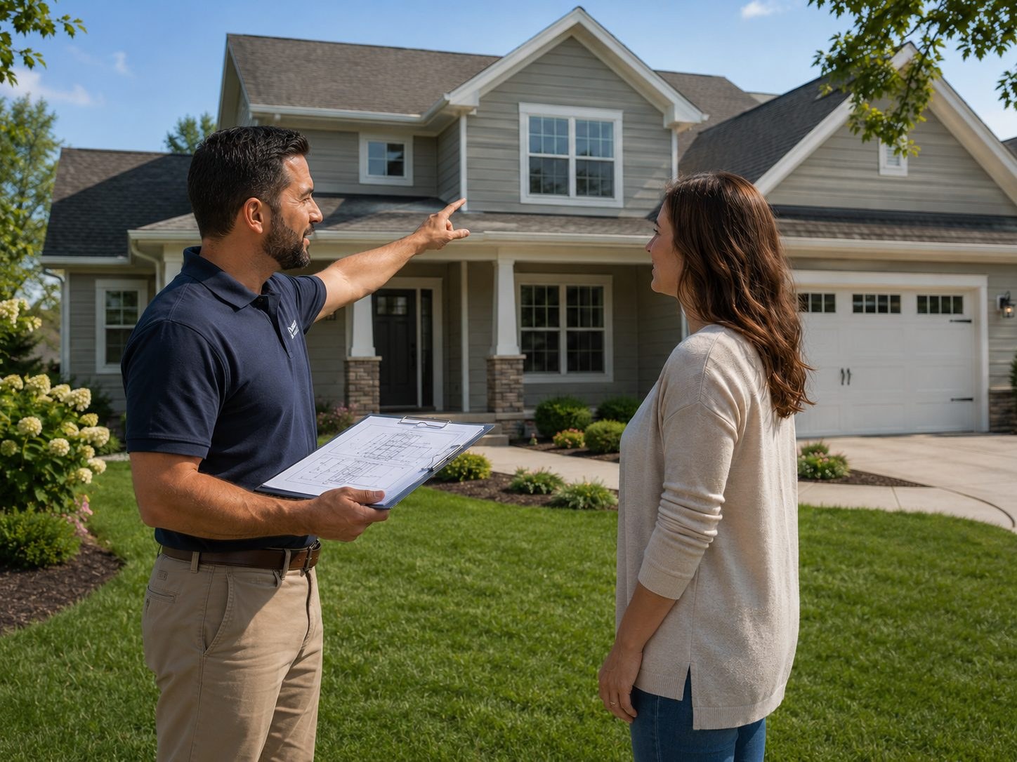 Engineer discussing house assessment with homeowner before construction