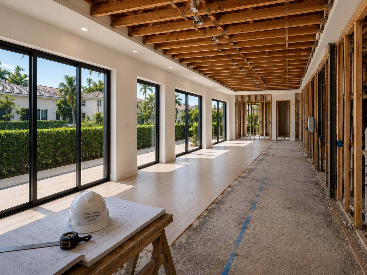 Interior renovation with exposed framing