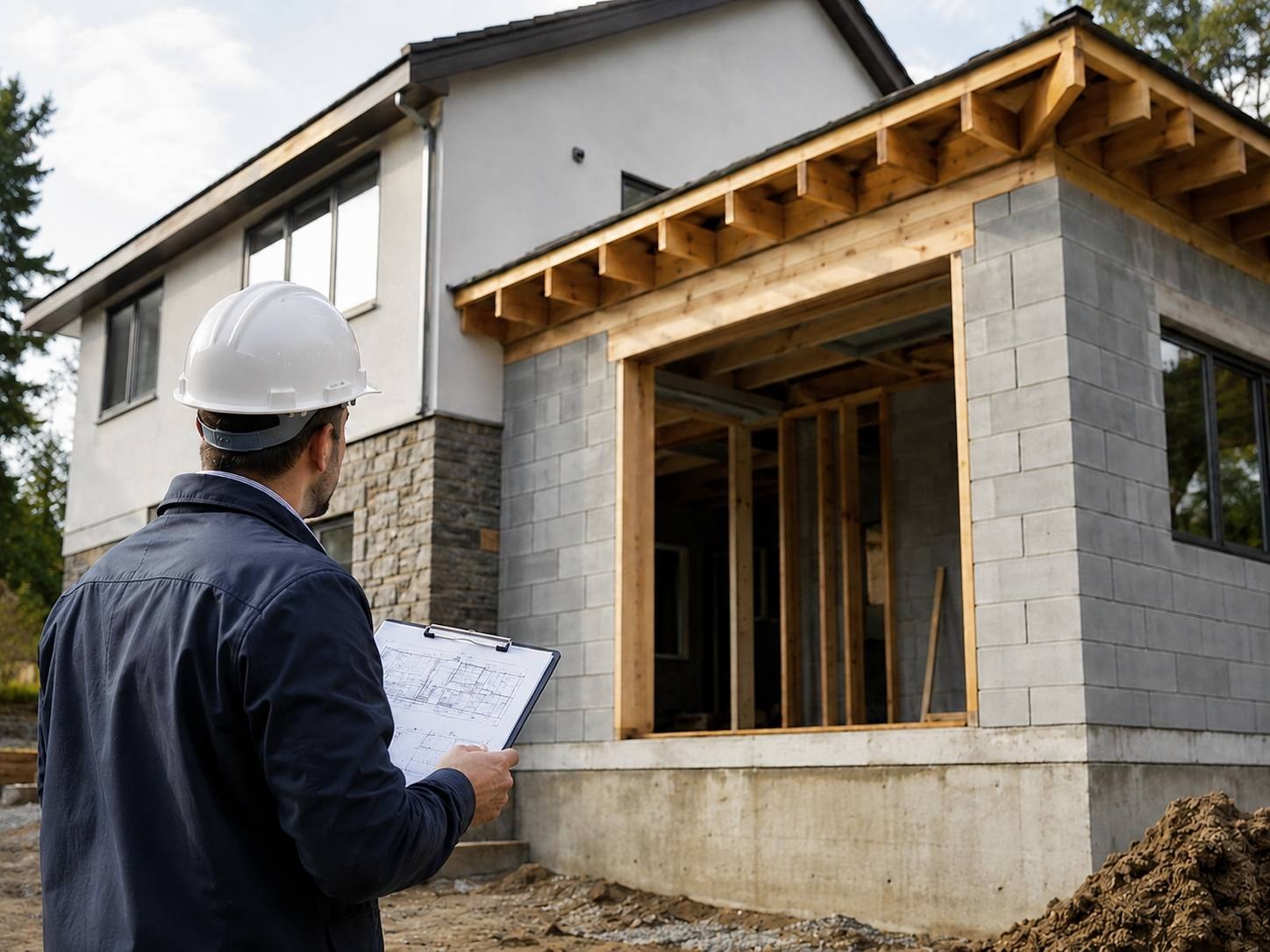 Engineer observing a project addition during construction inspection
